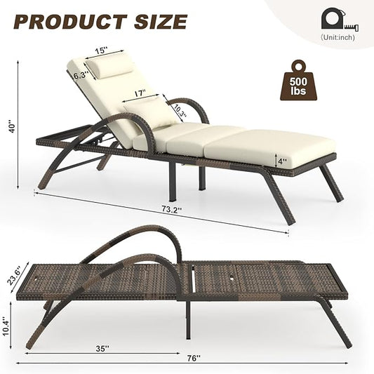 MEISSALIVVE Outdoor Lounge Chairs Set of 2, Patio Chaise Loungers with Adjustable 5-Position & Leg Support, PE Rattan Chaise Lounge, Wicker Pool Recliners Chair for Backyard, Porch, Deck,(Brown