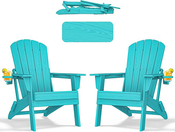 nevilywood HDPE Foldable Adirondack Chairs Set of 2, Waterproof All-Weather Outdoor Design, for Fire Pit, Patio & Beach - Photo 1