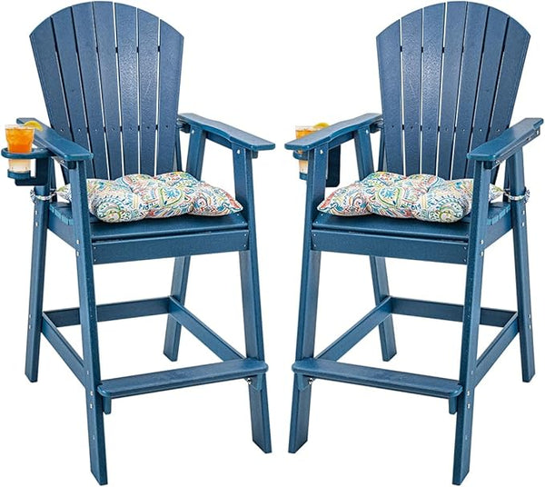 Sundale Outdoor Adirondack Bar Chairs Set of 2, Patio HDPE Bar Stools with Backrest - Photo 1