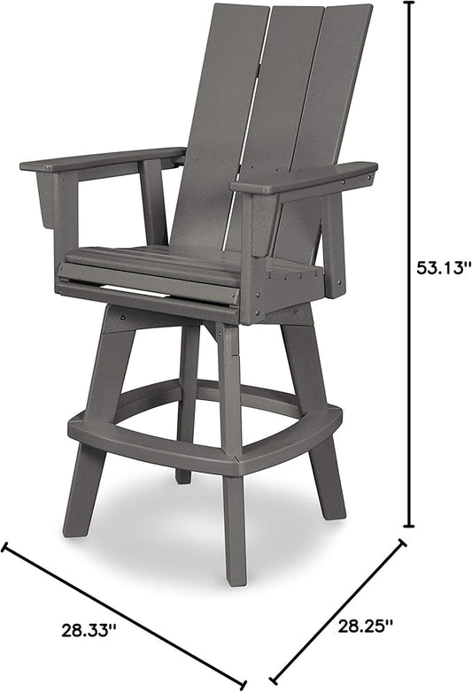 POLYWOOD® Modern Curveback Adirondack Swivel Bar Chair in Slate Grey
