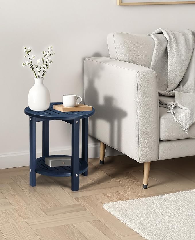 Outvita Adirondack Side Table, 16 Inch Round Outdoor End Table, HDPE Weather Resistant Coffee Table for Patio Balcony Deck Garden, Blue