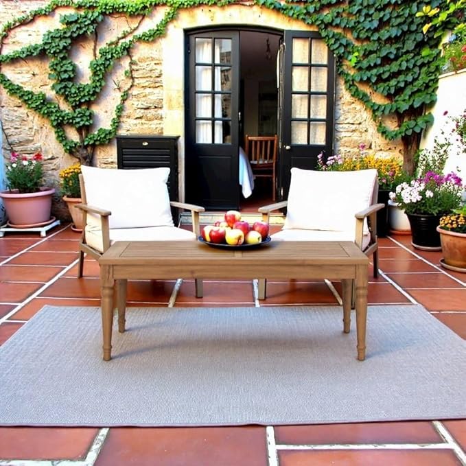 Brown Solid Wood Coffee Table for Patio, Rectangular Coffee Table with Timeless Design for Garden, Deck, or Outdoor Seating Areas