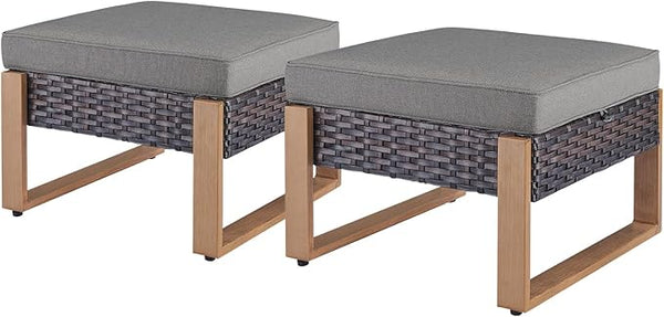 Rilyson Outdoor Ottoman Wicker Patio Footrest - 2 Piece Wicker Footrest Footstools Set with Sturdy Frame - Photo 1