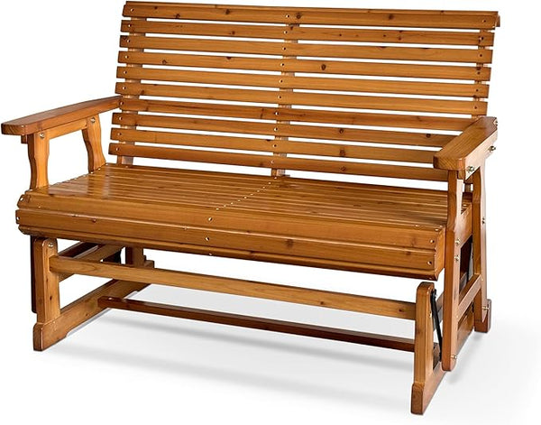 Fortune Candy Wooden Patio Glider with High Roll Back and Deep Contoured Seat, Solid Fir Wood, 2-Seater - Photo 1