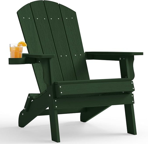 YEFU Adirondack Chair, Oversized Plastic Adirondack Chair Folding Outdoor Chairs with Cup Holder - Photo 1