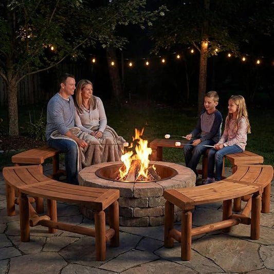 FORTUNO Outdoor Wooden Curved Backless Porch Bench Rustic Style Cedar/Fir Wood Log Fire Pit Bench for Patio Garden Deck and Backyard, 40"-54" W×13" D×16.5" H, Brown, 2 Packs
