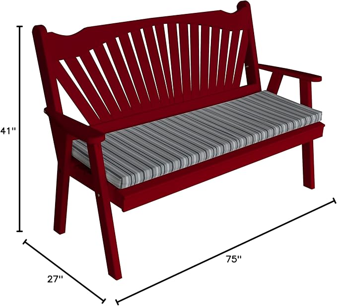 Furniture Barn USA Pine 6' Fanback Garden Bench, Tractor Red