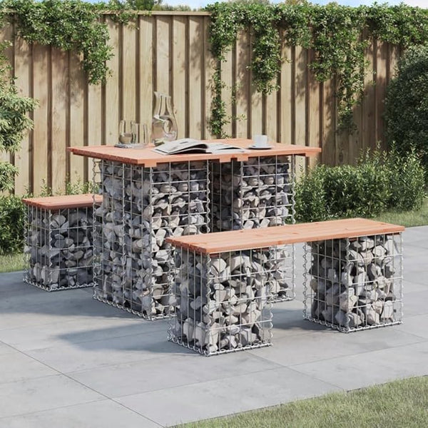 Garden Bench with Gabion Design Solid Douglas Fir Wood and Galvanized Steel for Outdoor Patio Seating, 2-Person Heavy Duty Rustic Bench with High Weight Capacity