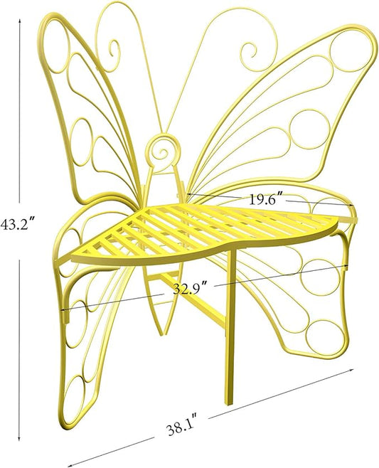 Butterfly Shaped Outdoor Bench, Golden Yellow Garden Bench with Sturdy Stable Metal Frame, Outdoor Metal Chair Butterfly Bench for Garden, Yard, Balcony, Lawn.(Golden Yellow/Small)