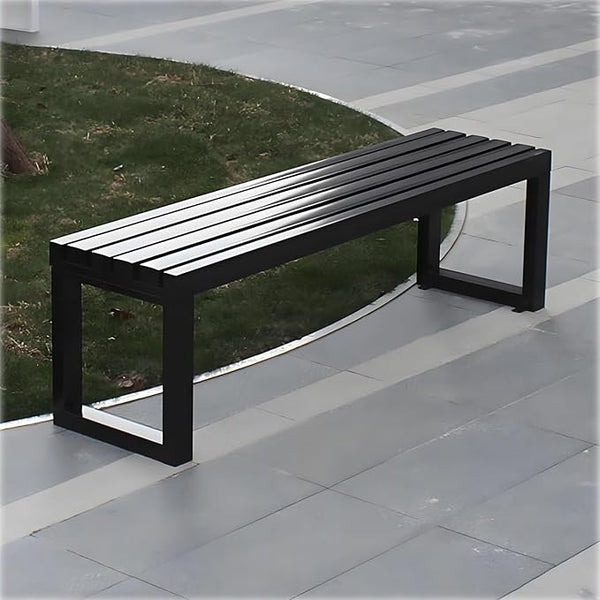 Outdoor Metal Backless Bench,Colorful Garden Bench Slatted Seat,All-Weather Outdoor Park Benches for Backyard, Porch, Or Lawn(180cm/70.8inch, Black)