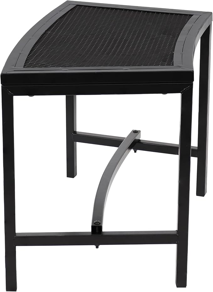 Sunnydaze Mesh Outdoor Curved Bench - Metal Patio Bench Set - Heavy-Duty Outdoor Seats for Backyard or Fire Pit - Black - Set of 2