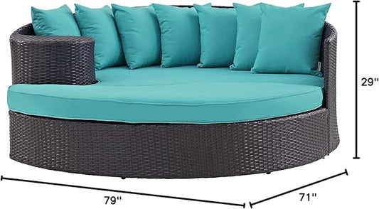 Modway Convene Wicker Rattan Outdoor Patio Poolside Sectional Sofa Daybed with Cushions in Espresso Turquoise