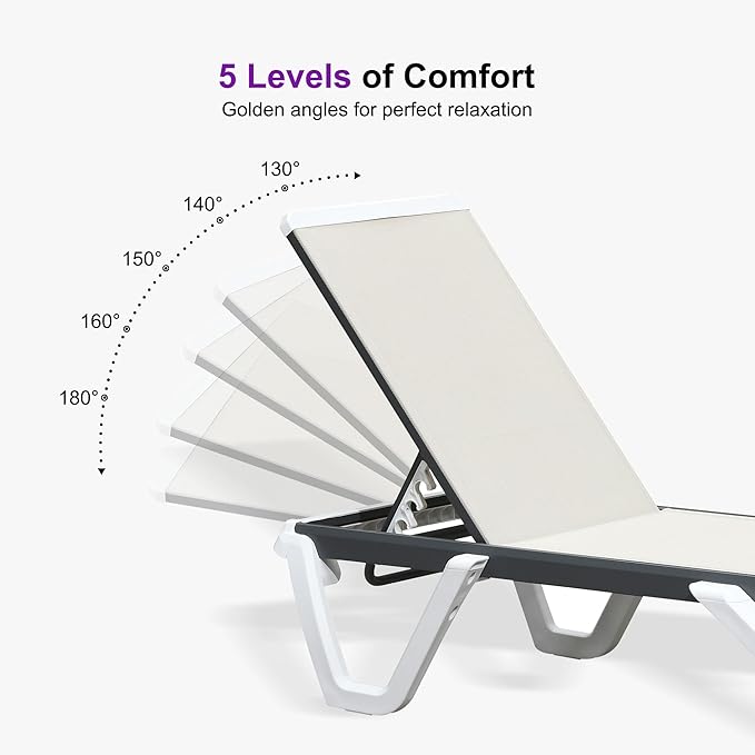 PURPLE LEAF Outdoor Chaise Lounge Set of 2 Plastic Pool Lounge Chair with Aluminum Frame Stackable Poolside Tanning Chairs for Beach Deck Yard Sunbathing, Khaki