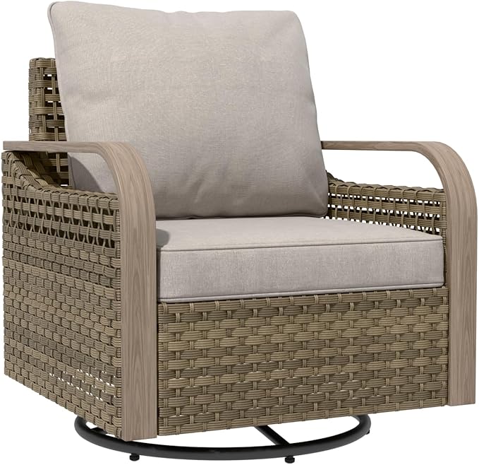 Modern Wicker Outdoor Swivel Rocking Chair, Rattan Glider Rocker Chair Patio Furniture for Backyard, Deck, Porch, Garden, 1 Piece, Brown/Gray