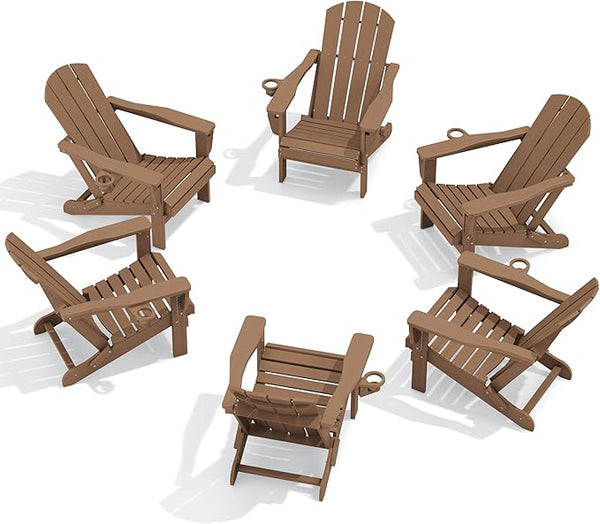 SERWALL Folding Adirondack Chair Set of 6, Reclining Adirondack Chair with 3 Recline Positions - Photo 1