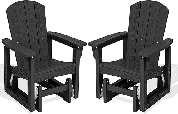 SERWALL Outdoor Glider Chair Set of 2, HDPE Wood-Like Patio Glider Rocker All-Weather Porch Glider for Outside, Black - Photo 1