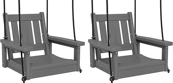 SERWALL HDPE Single Porch Swing Set of 2, Heavy Duty Single Person Swing Chair with 2 Polypropylene Hanging Ropes - Photo 1