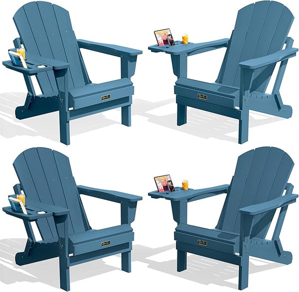 SERWALL Foldable Adirondack Chair Set of 4, HIPS Adirondack Chairs with 4 in 1 Cup Holder - Photo 1