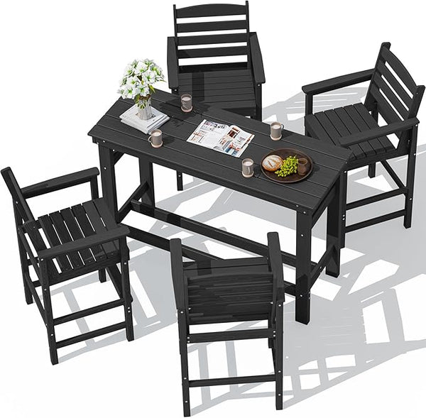 SERWALL Outdoor Bar Set - 4 Adirondack Bar Chairs & Bar Height Table with 1.6" Umbrella Hole - Photo 1