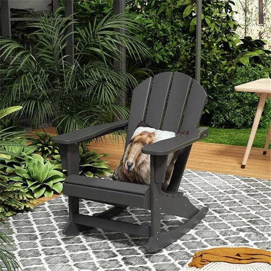 Costaelm Outdoor Adirondack Chair, All Weather Resistant Classic Balcony Chair and Fire Pit Chairs, Adirondack Plastic Outdoor Porch Furniture Rocking Chair High Back HDPE Poly Lumber, Gray