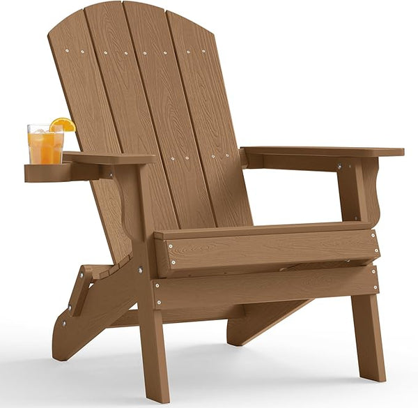 YEFU Adirondack Chair, Oversized Plastic Adirondack Chair Folding Outdoor Chairs with Cup Holder - Photo 1