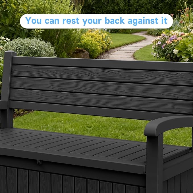 51.06" L x 24.17" W x 35.24" H Outdoor Storage Bench - 70 Gallon Weather-Resistant Resin Rattan-Look Seat (500 lbs Capacity) (Black)