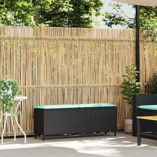 Garden Bench Deck Bench Patio Bench with Cushion Black 43.3"x11.8"x15.9" Poly Rattan