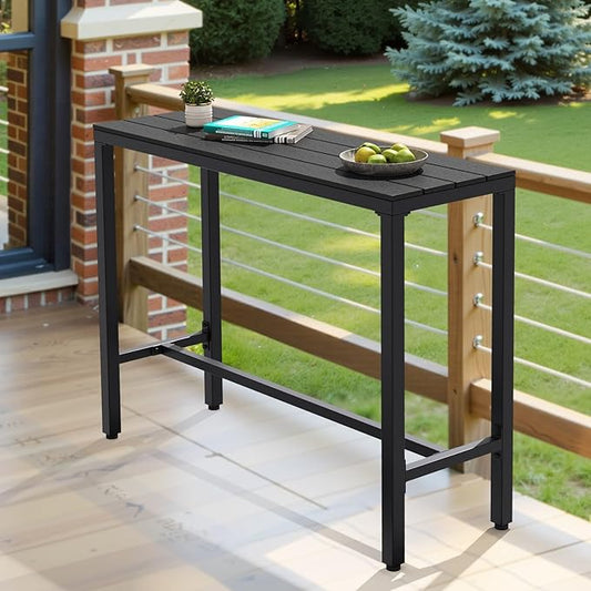 Crestlive Products Outdoor Bar Table, 43'' Rectangle Patio Counter Height Table High Pub Table with Waterproof Top and Sturdy Metal Frame for Balcony, Bistro, Garden, Backyard, Hot Tub(Black)