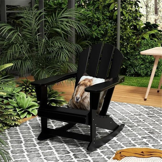 Costaelm Outdoor Adirondack Chair, All Weather Resistant Classic Balcony Chair and Fire Pit Chairs, Adirondack Plastic Outdoor Porch Furniture Rocking Chair High Back HDPE Poly Lumber, Black