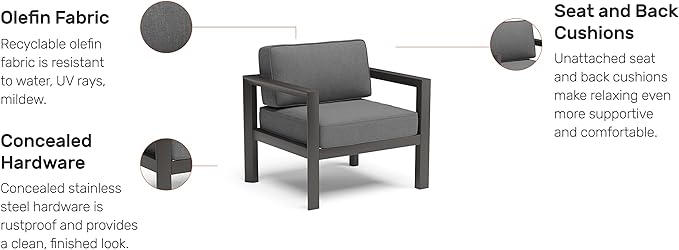 Homestyles Grayton Outdoor Aluminum Lounge Chair, Gray