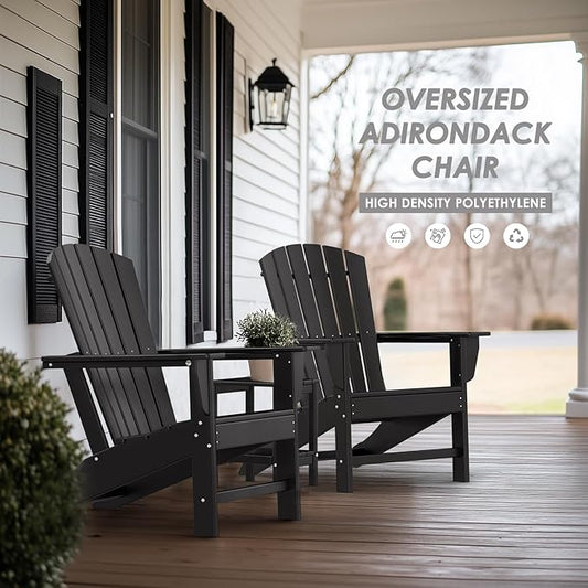 IVY&LANE Adirondack Chairs Set of 2 | HDPE Plastic | Outdoor Fire Pit Chairs | Oversized | All-Weather | Black | for Outside Deck Backyard Patio Poolside Porch Lawn