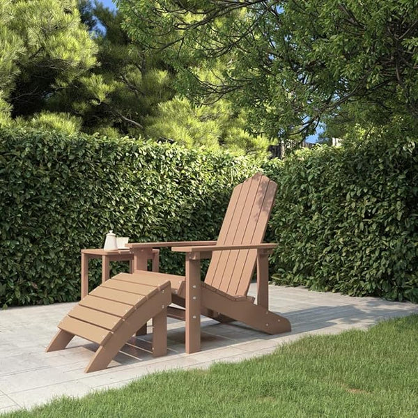 Brown HDPE Adirondack Garden Chair with Detachable Footstool for Patio, Outdoor Relaxation - Photo 1