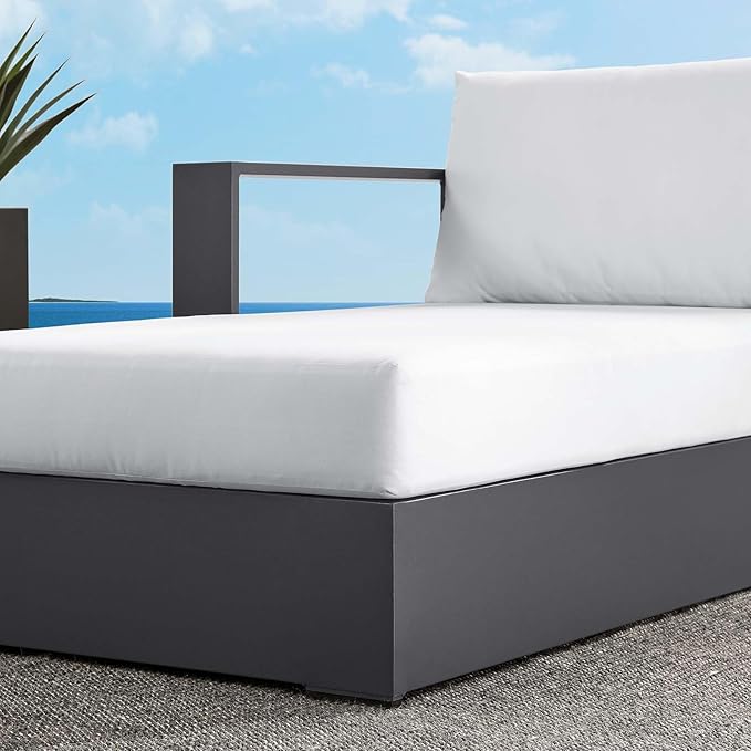 Modway Tahoe Aluminum Outdoor Chaise Lounge in Gray White with Weather-Resistant Cushions, Modular Left-Facing Patio Lounger for Pool Furniture or Sectional Sofa Set