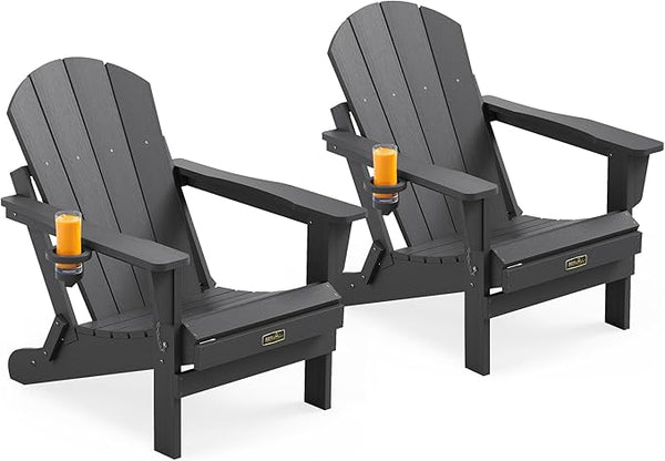SERWALL Folding Adirondack Chair with Cup Holder Set of 2, All Weather Adirondack Chairs - Photo 1