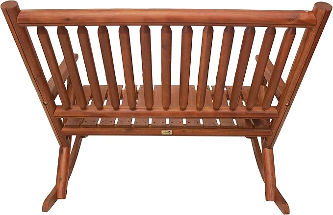 Leigh Country Double Porch Rocking Chair with Curved Seat Slats, Wide Seat, and Stained Finish for Lawn, Garden, and Patio Spaces, Honey