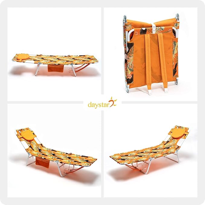 SunnyFeel Lounge Beach Chair for Adults with Face Hole, Backpack Reclining Beach Chairs Lay Flat, Sun Face Down Tanning Chair, Portable Folding Camping Cot for Outside Pool, Sunbathing, Reading