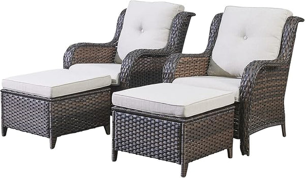 Rilyson Wicker Patio Furniture Set - 4 Piece Rattan Outdoor Sectional Conversation Sets with 2 Chairs and 2 Ottomans - Photo 1