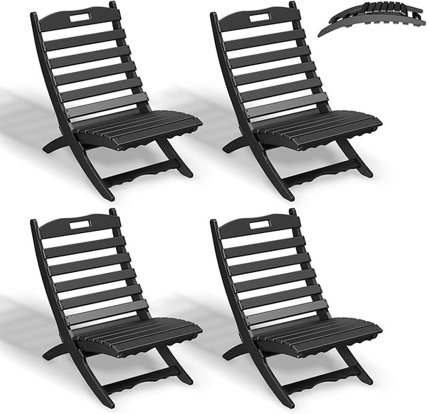 GREENVINES Folding Wave Chairs Set of 4 | Xavier | Portable Adirondack Chair | HDPE Plastic | All Weather | Black - Photo 1