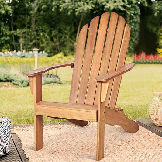 RELAX4LIFE Adirondack Chair, Acacia Wood Adirondack Lounge Chair, Weather Resistant Outdoor Chair for Patio Garden Yard Porch Deck, 350 LBS Weight Capacity, Wooden Fire Pit Chairs (1, Natural)
