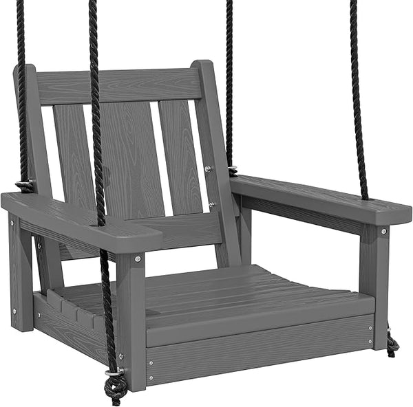 SERWALL HDPE Single Porch Swing, Heavy Duty Single Person Swing Chair with 2 Polypropylene Hanging Ropes - Photo 1