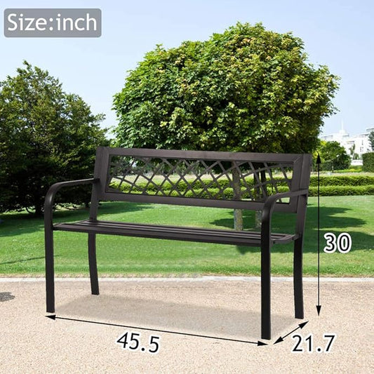 Garden Bench Metal Sturdy Cast Iron Porch Chair Seat Furniture with Armrests 480BLS Bearing Capacity for Park Yard Deck Entryway, 45.5"(L) x21.7(D) x30(H), Black