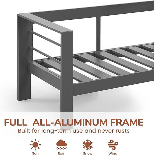 Solaste Outdoor Couch Aluminum Patio Furniture Sofa, 3-Seat All-Weather Metal Outdoor Patio Furniture with Cushions,Dark Grey