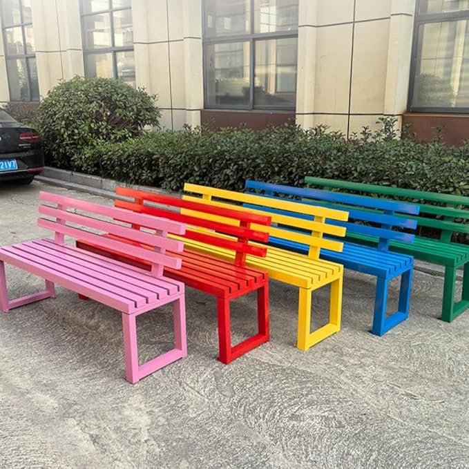 Outdoor Patio Benches, Garden Metal Bench with Backrest, Weatherproof Metal Garden Patio Bench, Bench Yard, Stadium, Scenic Area or Open-Air Seating(Green,100cm/39.4in)