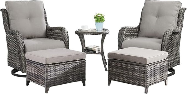 Rilyson Wicker Patio Furniture Set - 5 Piece Rattan Outdoor Sectional Conversation Sets with 2 Swivel Rocking Chairs - Photo 1