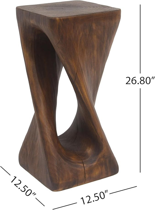 Christopher Knight Home Novi 26.8"H Lightweight Concrete Outdoor Side Table, Hollow Twist-Shaped Patio End Table, MGO Outdoor Coffee Table, Garden Plant Stand Indoor, Wood-Like Texture, Antique Brown