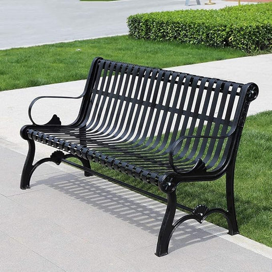Outdoor Bench Garden Patio Seating Furniture, Outdoor Park Bench Garden Bench, Metal Leisure Cast Iron Bench, Courtyard Terrace Seat Bench with Backrest and Armrest (Size : 120cm)