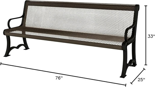 COATEDOUTDOORFURNITURE Heavy-Duty Outdoor Bench Thermoplastic Coated, Expanded Metal, Commercial-Grade Garden Bench, Made in America (Portable with Back, 4 Ft, Textured Brown)
