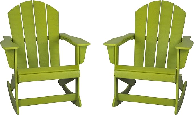 WestinTrends Malibu 2 Piece Set Outdoor/Patio Poly Adirondack Rocking Chairs (2 Seater), Lime