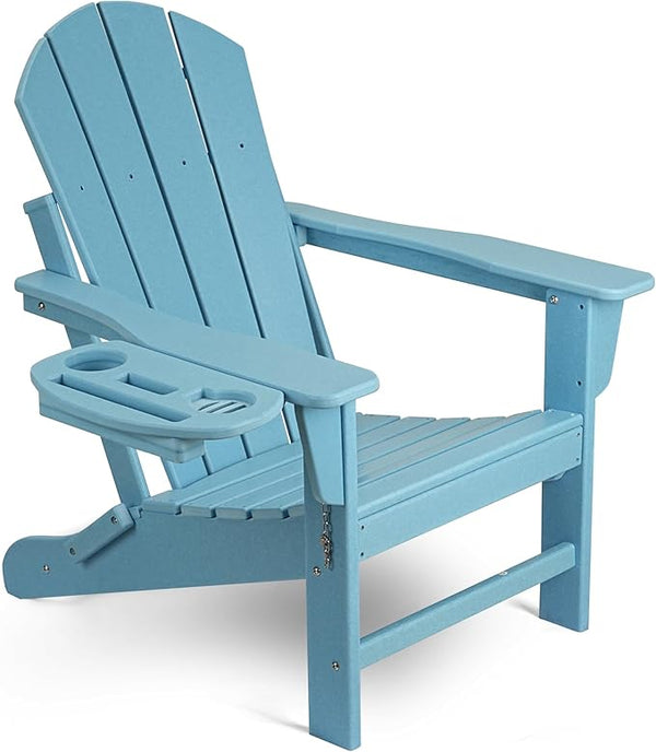 Adirondack Chair, HDPE Folding Adirondack Chair with Multifunctional Cup Holder - Photo 1