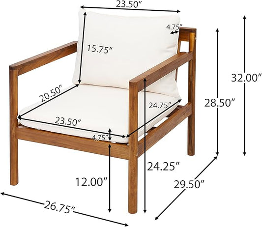 Christopher Knight Home Krixi Acacia Wood Lounge Chair Outdoor with Rope Accent, Accent Chair with Water-Repellent Cushions, Comfy Chairs for Garden/Backyard, Heavy Duty Patio Furniture, Teak + Cream